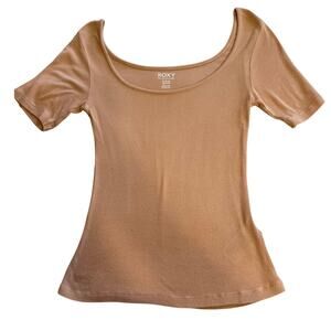 ROXY Orange/Pink Wide Neck Short Sleeve Ribbed Tee Shirt Medium Beach Balletcore